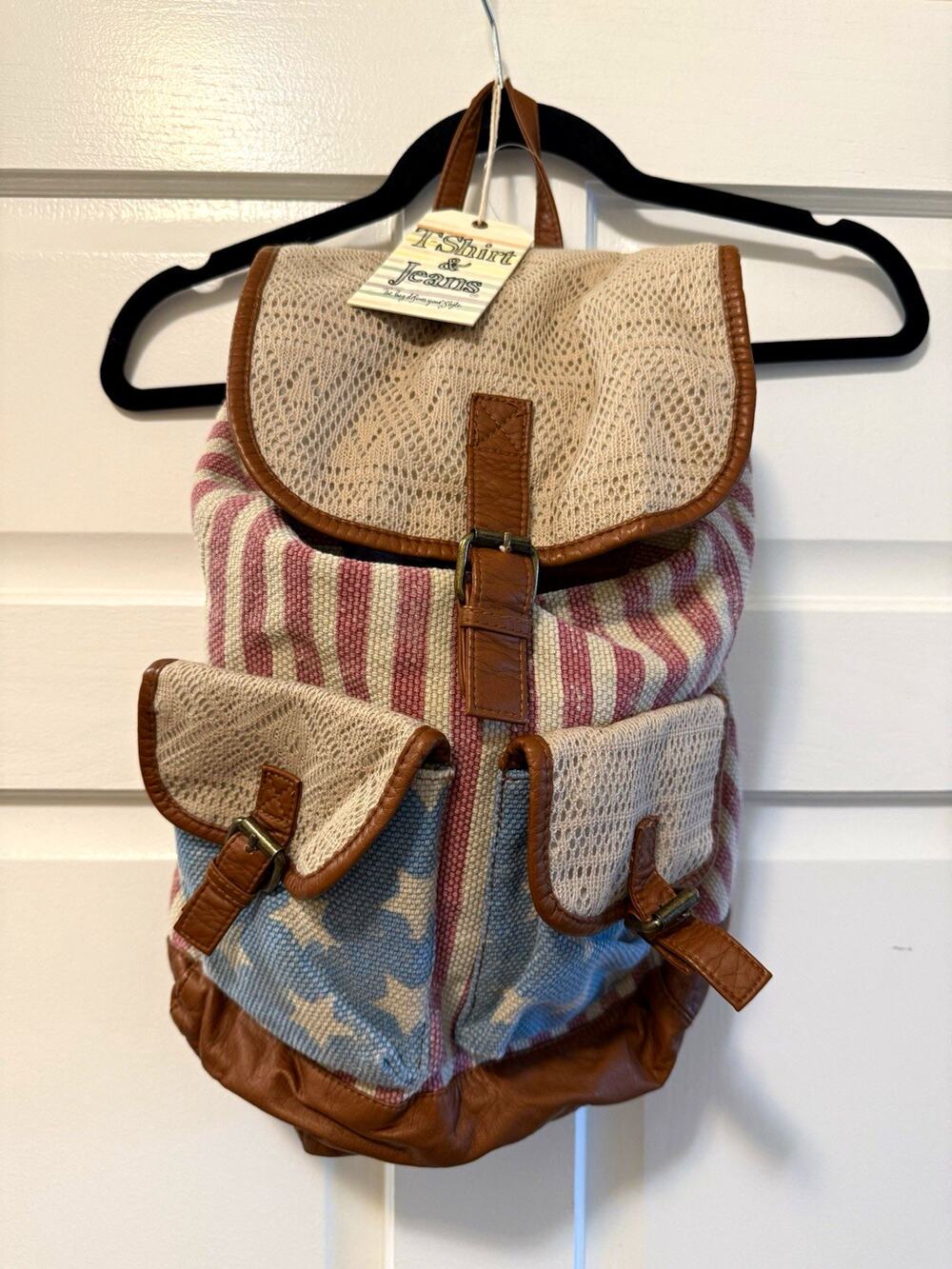 T-Shirt & Jeans American Flag Knit Boho Backpack Perfect Fall Style